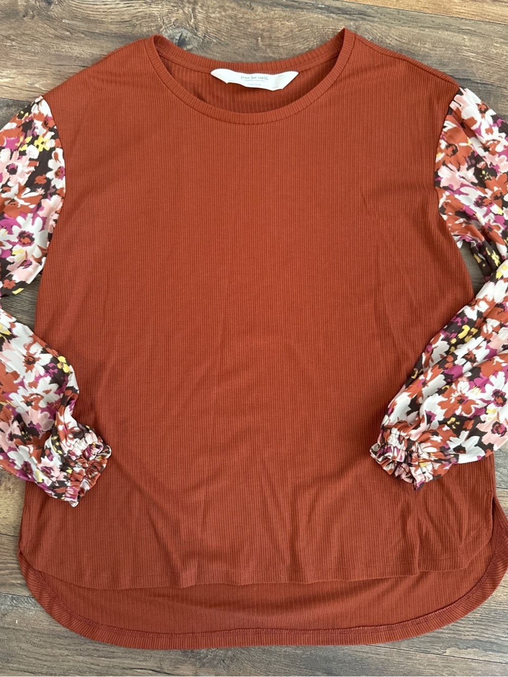 Peace Love World Size Small Dark Spice Boheme Mixed Media Floral Blouse